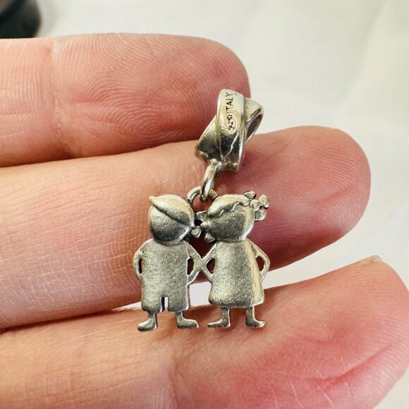 VTG Solid Sterling Silver 925 Boy Girl Slide Charm Pendant Size 1'' Length - Picture 3 of 7